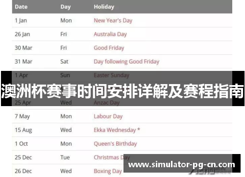澳洲杯赛事时间安排详解及赛程指南